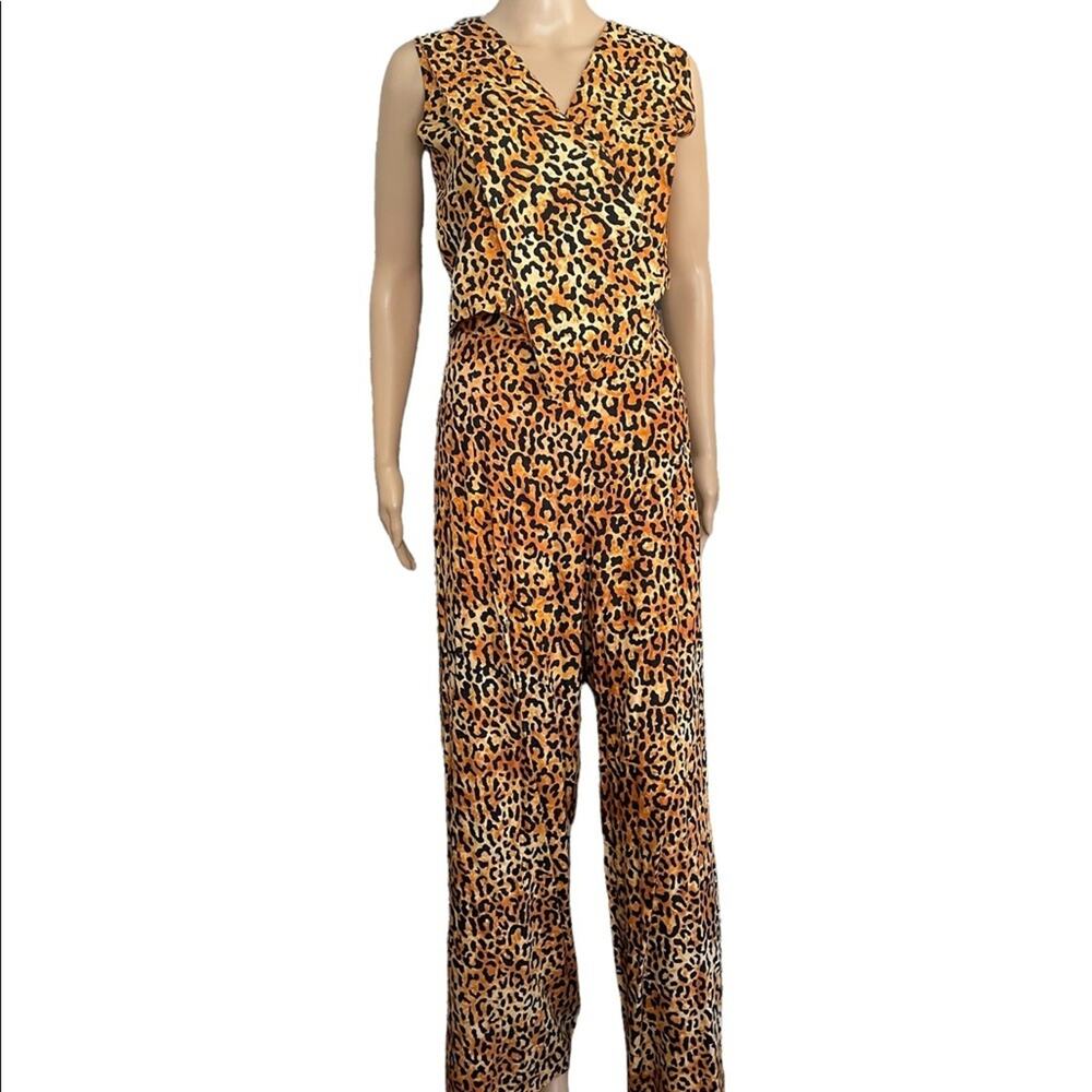 Bali Kim Two Piece Sets Medium Boho Safari Casual Cheetah Print Tie Wrap Brown